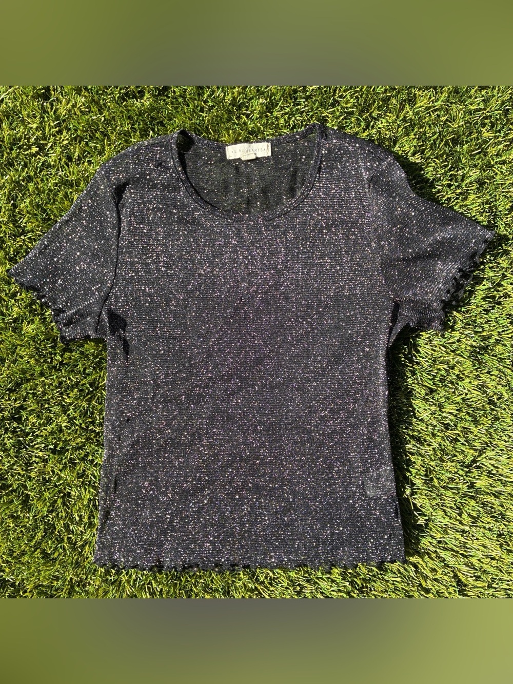 La Hearts Black Metallic Short Sleeve Sparkle Top